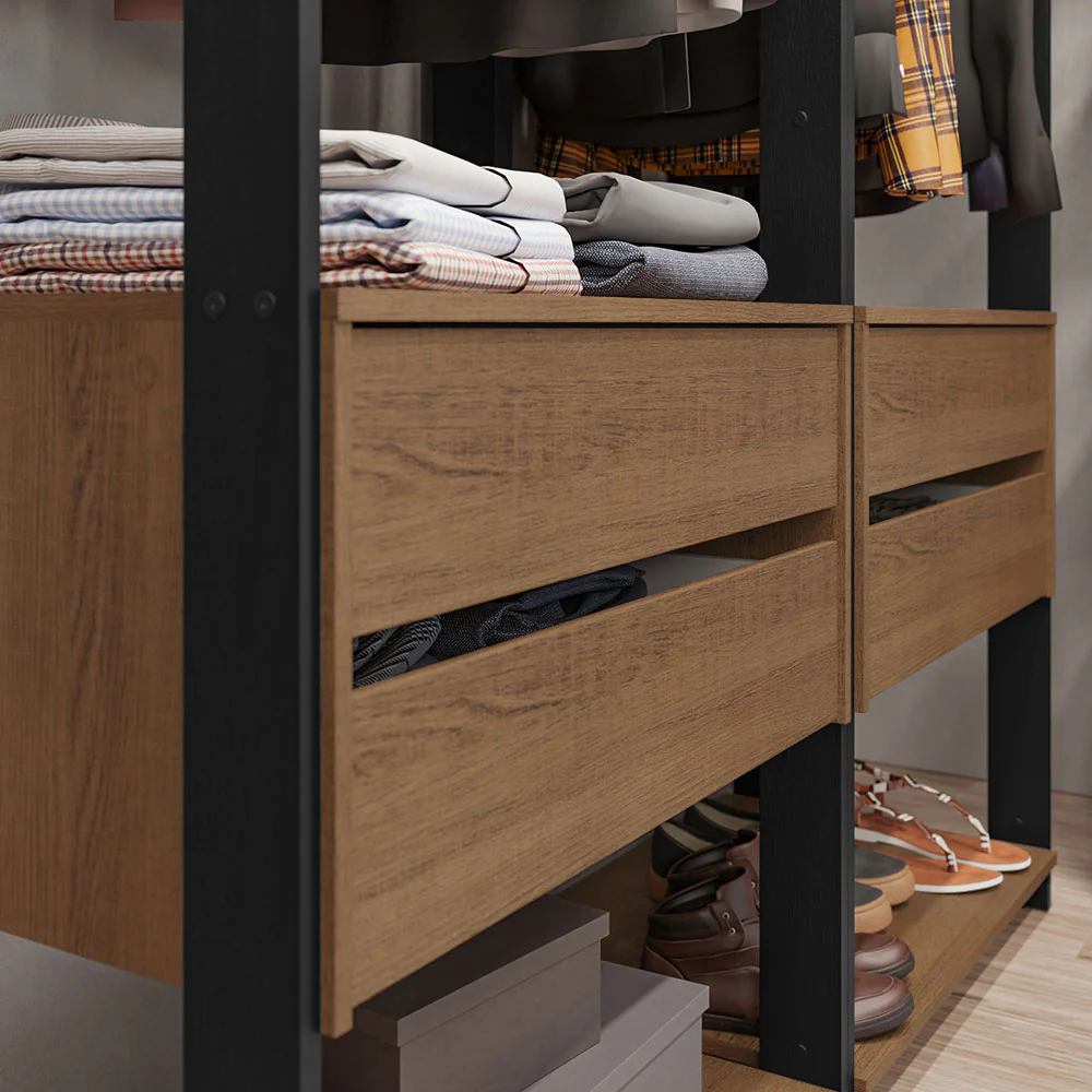 Guarda-Roupa Closet Modulado 4 Gavetas 258 cm Rustic/Preto Valencia Madesa 03 - Image 8
