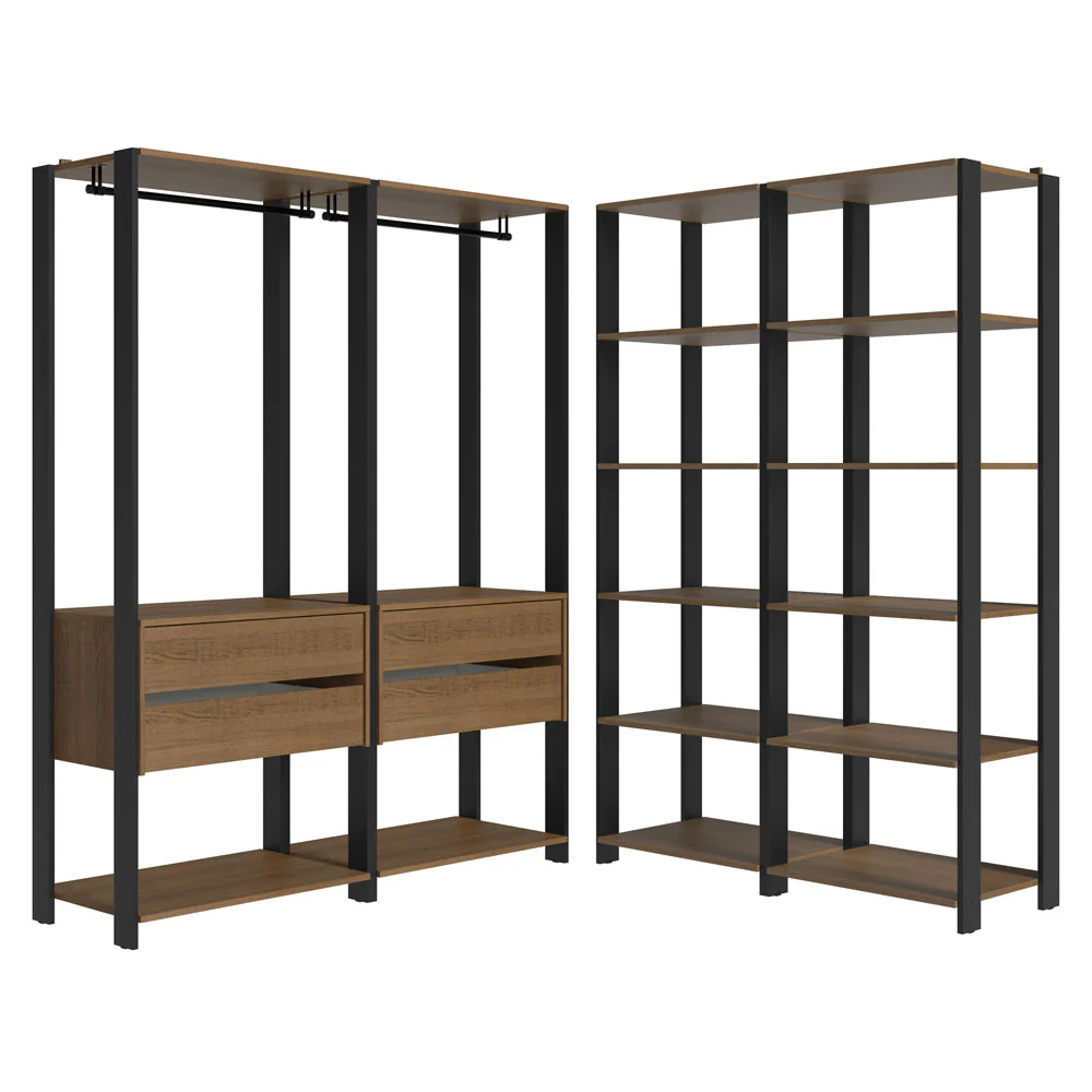 Guarda-Roupa Closet Modulado 4 Gavetas 258 cm Rustic/Preto Valencia Madesa 03 - Image 9