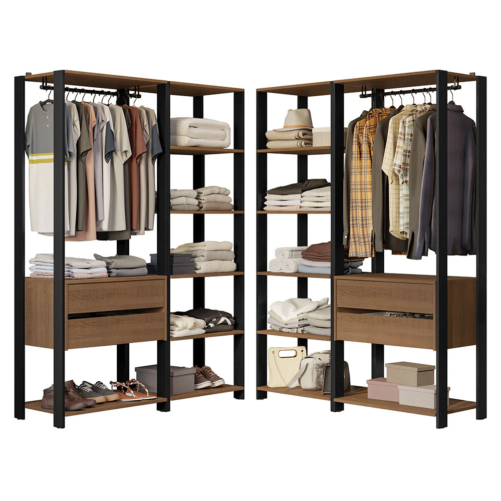 Guarda-Roupa Closet Modulado 4 Gavetas 258 cm Rustic/Preto Valencia Madesa 04 - Image 2