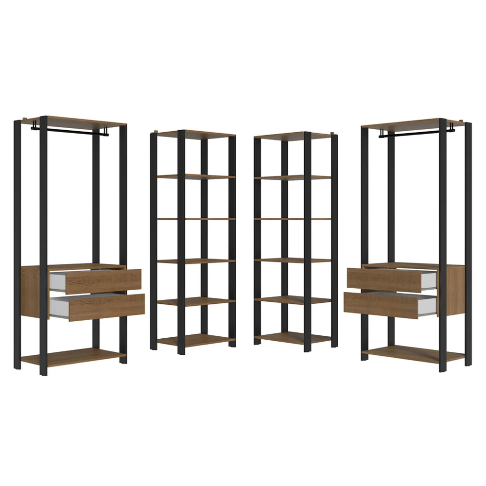 Guarda-Roupa Closet Modulado 4 Gavetas 258 cm Rustic/Preto Valencia Madesa 04 - Image 4