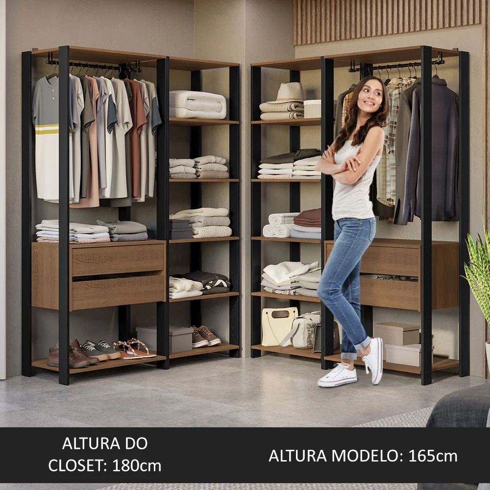 Guarda-Roupa Closet Modulado 4 Gavetas 258 cm Rustic/Preto Valencia Madesa 04 - Image 5