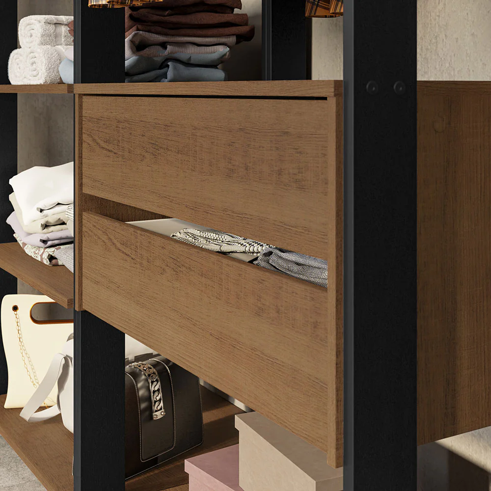 Guarda-Roupa Closet Modulado 4 Gavetas 258 cm Rustic/Preto Valencia Madesa 04 - Image 8