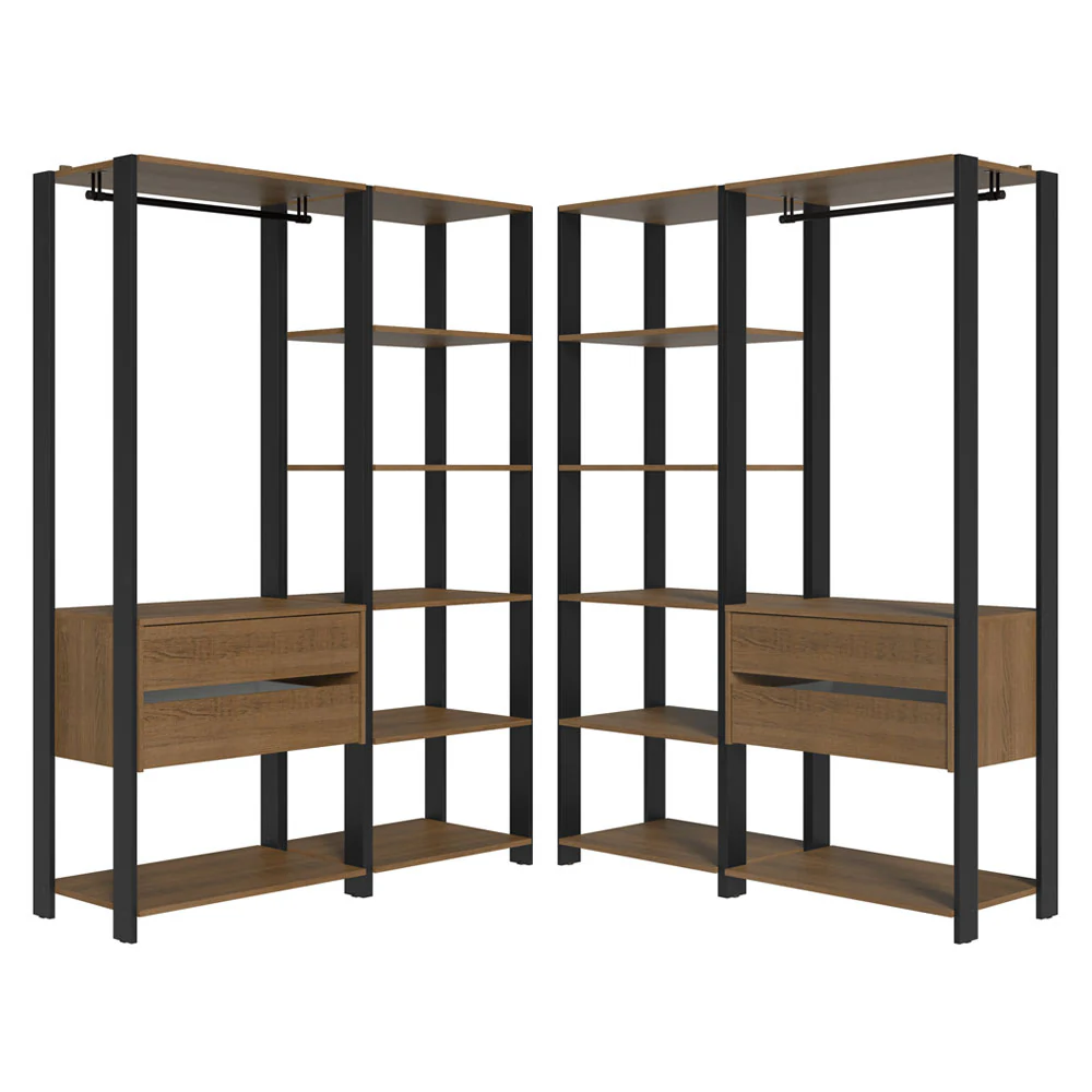 Guarda-Roupa Closet Modulado 4 Gavetas 258 cm Rustic/Preto Valencia Madesa 04 - Image 9