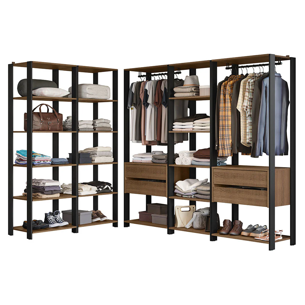 Guarda-Roupa Closet Modulado 4 Gavetas 317 cm Rustic/Preto Valencia Madesa - Image 2
