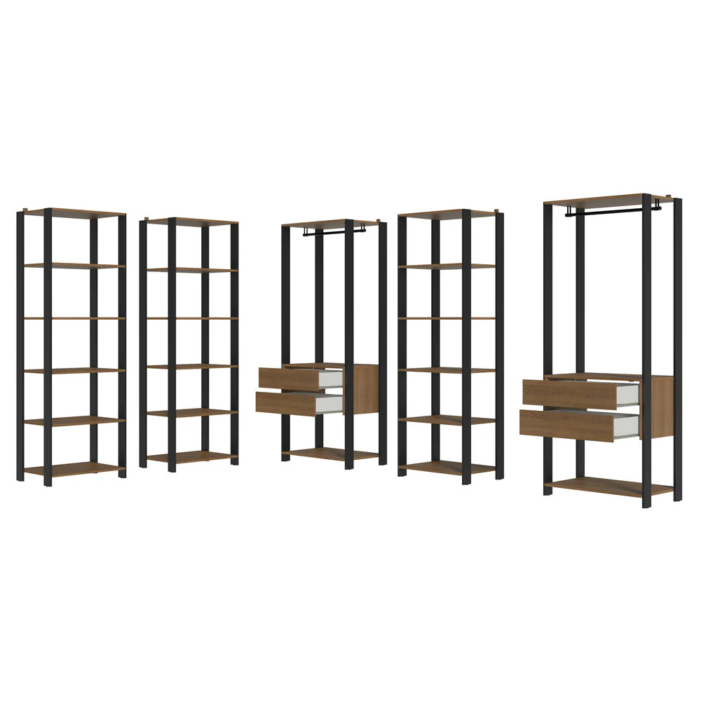 Guarda-Roupa Closet Modulado 4 Gavetas 317 cm Rustic/Preto Valencia Madesa - Image 4