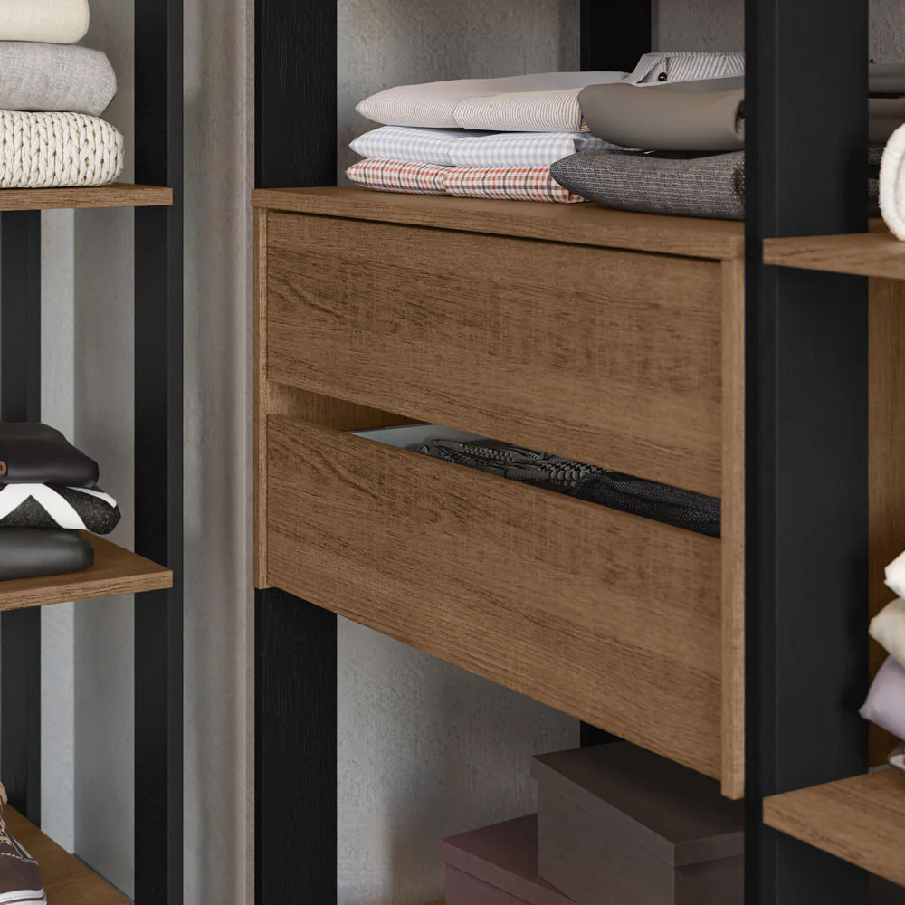 Guarda-Roupa Closet Modulado 4 Gavetas 317 cm Rustic/Preto Valencia Madesa - Image 8