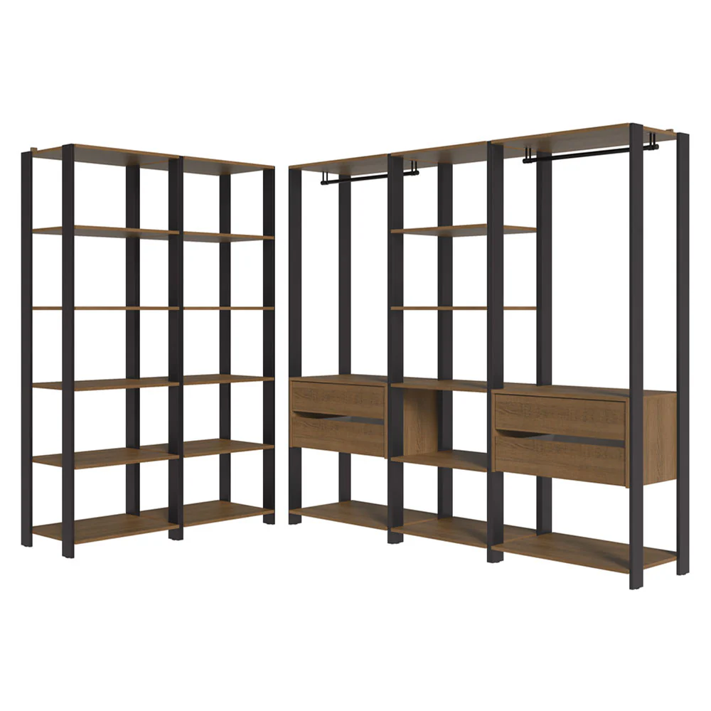 Guarda-Roupa Closet Modulado 4 Gavetas 317 cm Rustic/Preto Valencia Madesa - Image 9