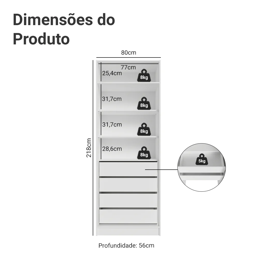Guarda-Roupa Modulado 2 Portas 4 Gavetas Branco Neo Madesa - Image 2