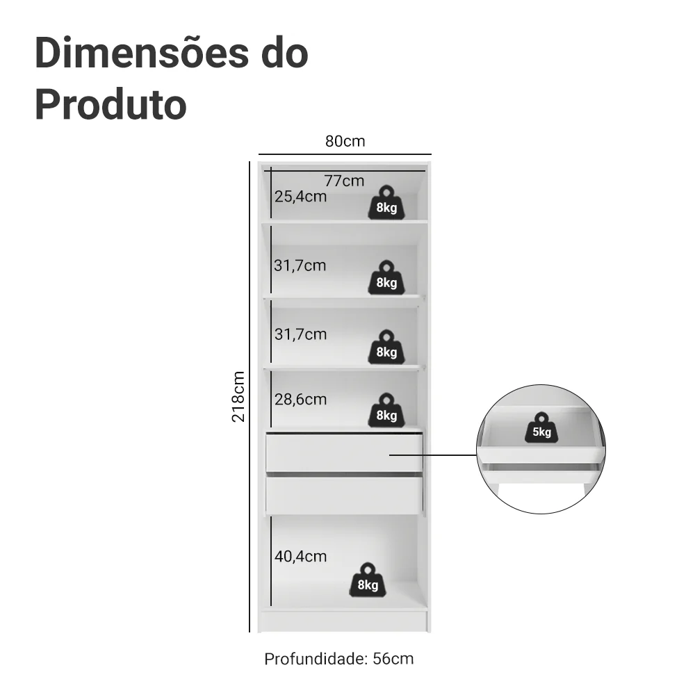 Guarda-Roupa Modulado 2 Portas com Espelho 2 Gavetas 4 Prateleiras Branco Neo Madesa - Image 2