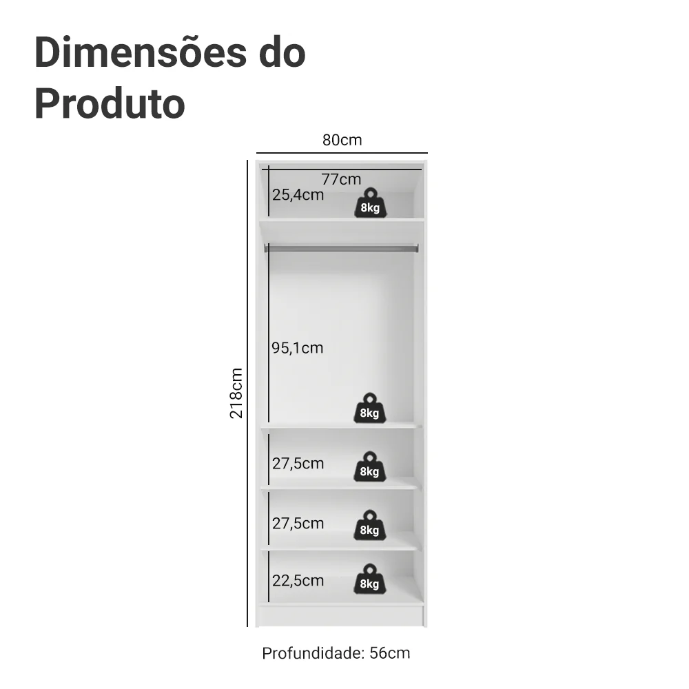 Guarda-Roupa Modulado 2 Portas com Espelho 4 Prateleiras 1 Cabideiro Branco Neo Madesa - Image 2