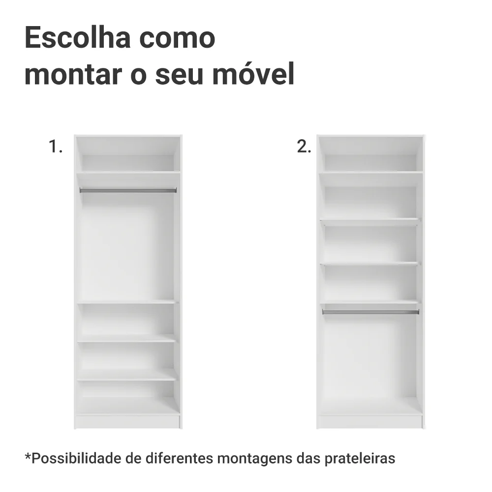 Guarda-Roupa Modulado 2 Portas com Espelho 4 Prateleiras 1 Cabideiro Branco Neo Madesa - Image 4