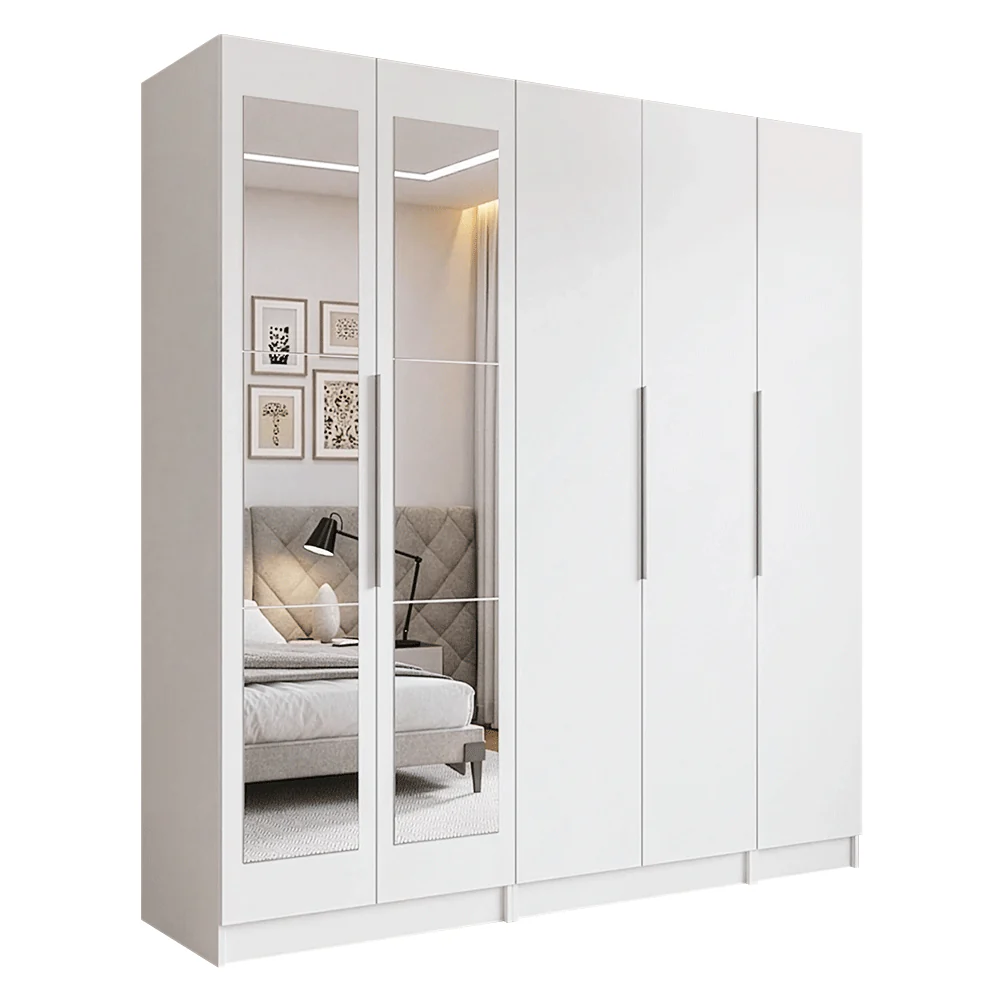 Guarda-Roupa Modulado 200 cm 5 Portas com Espelhos 2 Gavetas Branco Neo Madesa 02 - Image 2