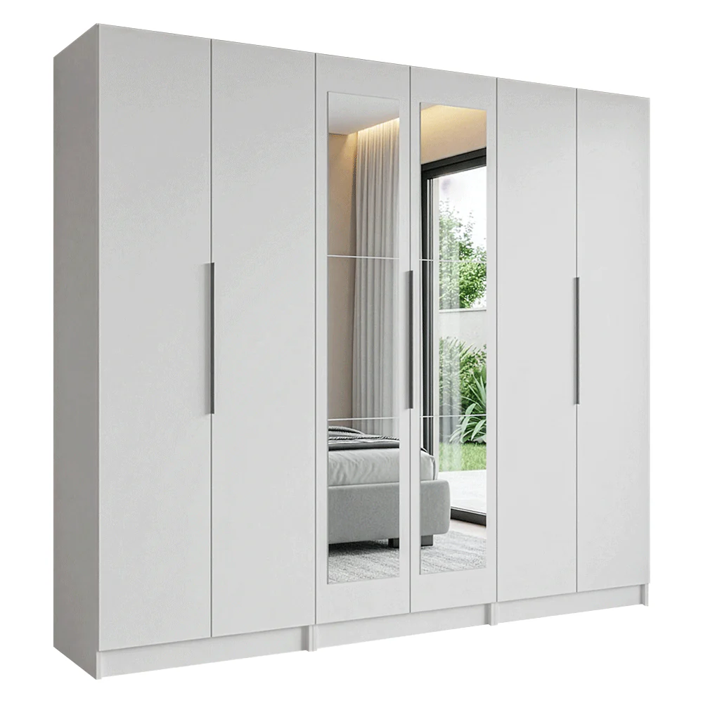 Guarda-Roupa Modulado 240 cm 6 Portas com Espelhos 4 Gavetas Branco Neo Madesa 02 - Image 2