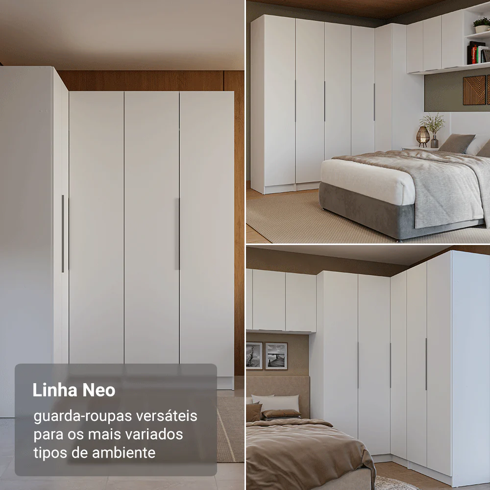 Guarda-Roupa Modulado 240 cm 6 Portas com Espelhos 6 Gavetas Branco Neo Madesa 04 - Image 6
