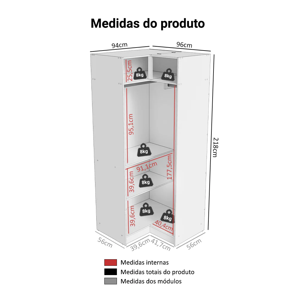 Guarda-Roupa Modulado de Canto 2 Portas Branco Neo Madesa - Image 2