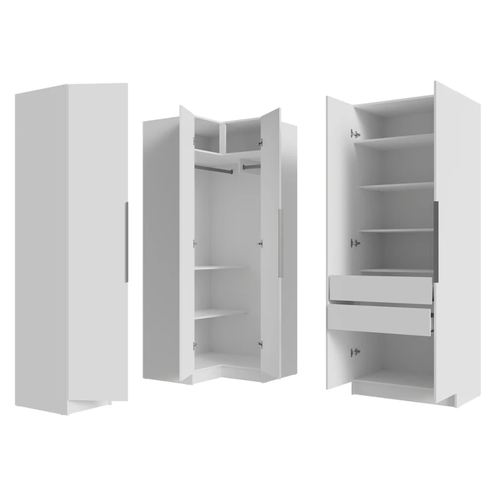 Guarda-Roupa Modulado de Canto 310 cm 5 Portas 2 Gavetas Branco Neo Madesa 01 - Image 12
