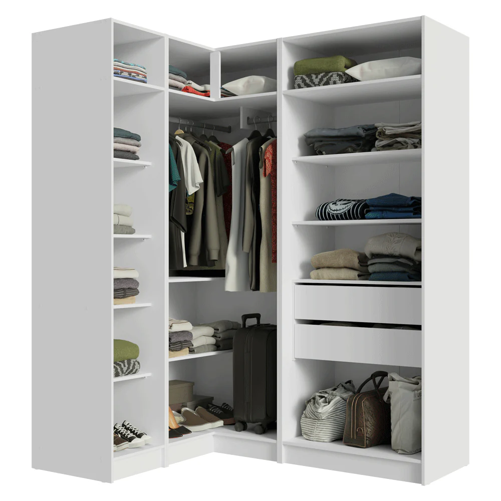 Guarda-Roupa Modulado de Canto 310 cm 5 Portas 2 Gavetas Branco Neo Madesa 01 - Image 6