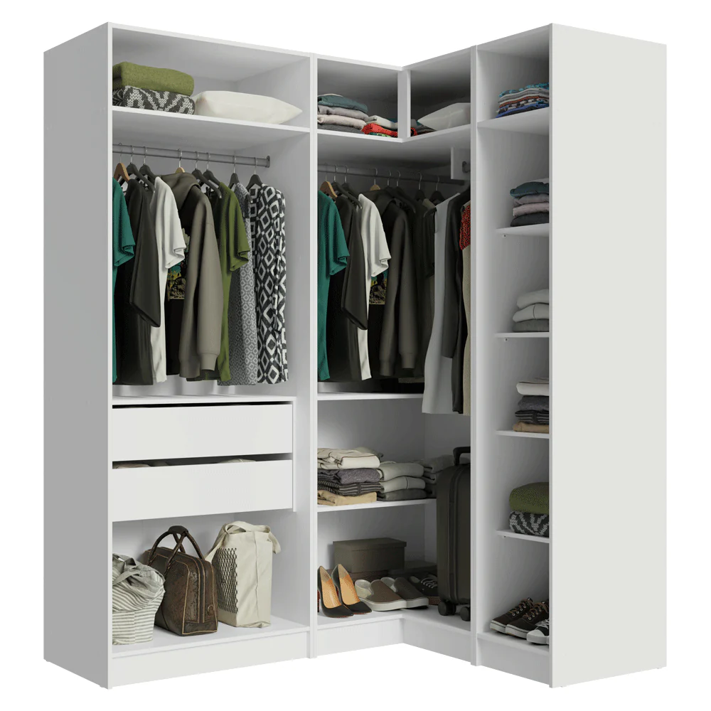 Guarda-Roupa Modulado de Canto 310 cm 5 Portas 2 Gavetas Branco Neo Madesa 02 - Image 6