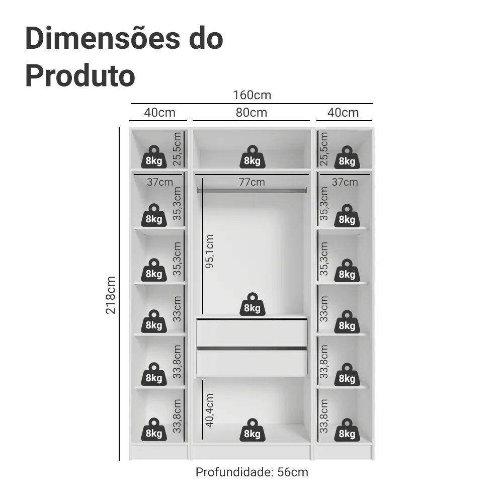 Guarda-Roupa Modulado com Espelhos 160 cm 4 Portas Branco Neo Madesa - Image 3
