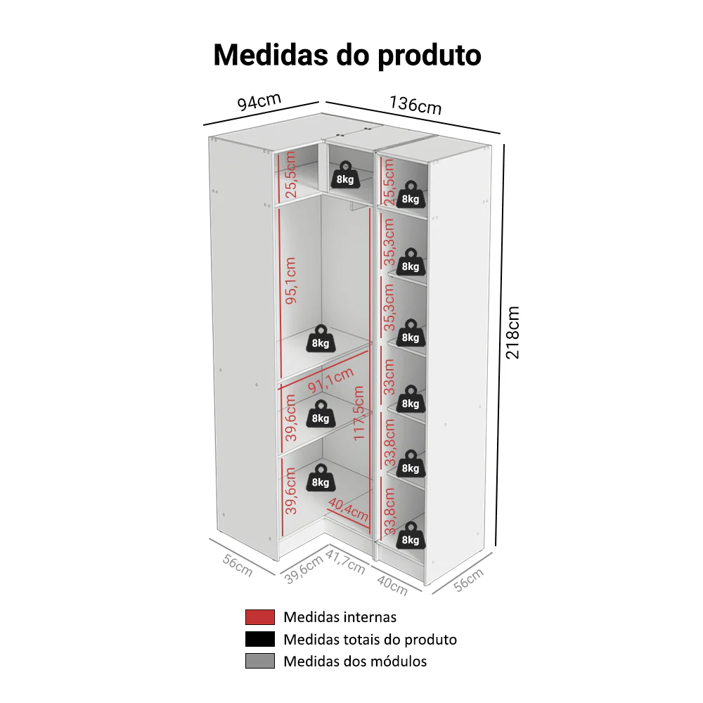 Guarda-Roupa Modulado de Canto 3 Portas com Espelhos Branco Neo Madesa - Image 2