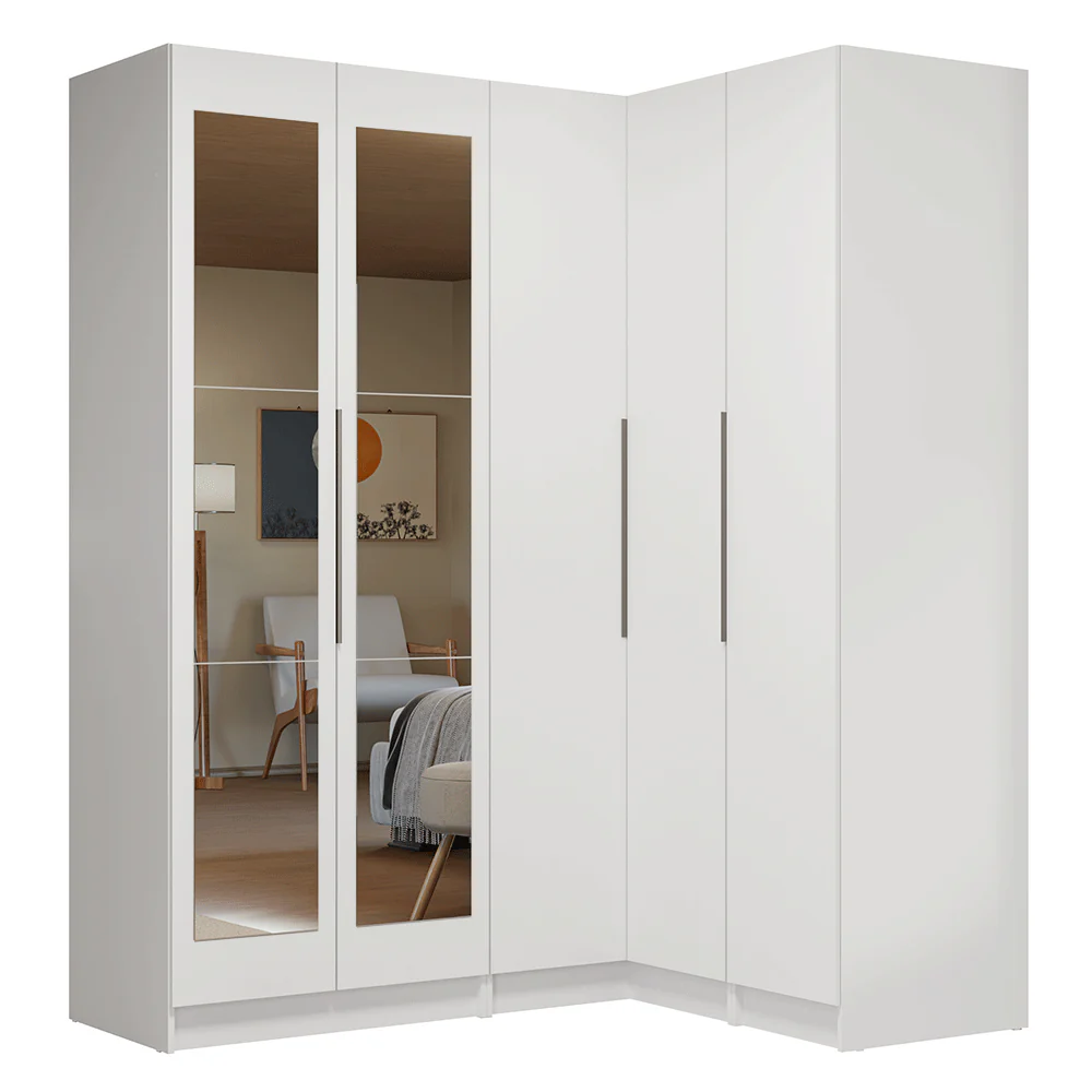 Guarda-Roupa Modulado de Canto 310 cm 5 Portas com Espelhos 2 Gavetas Branco Neo Madesa 03 - Image 2