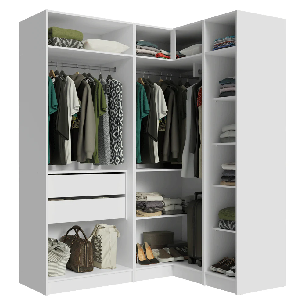 Guarda-Roupa Modulado de Canto 310 cm 5 Portas com Espelhos 2 Gavetas Branco Neo Madesa 03 - Image 5