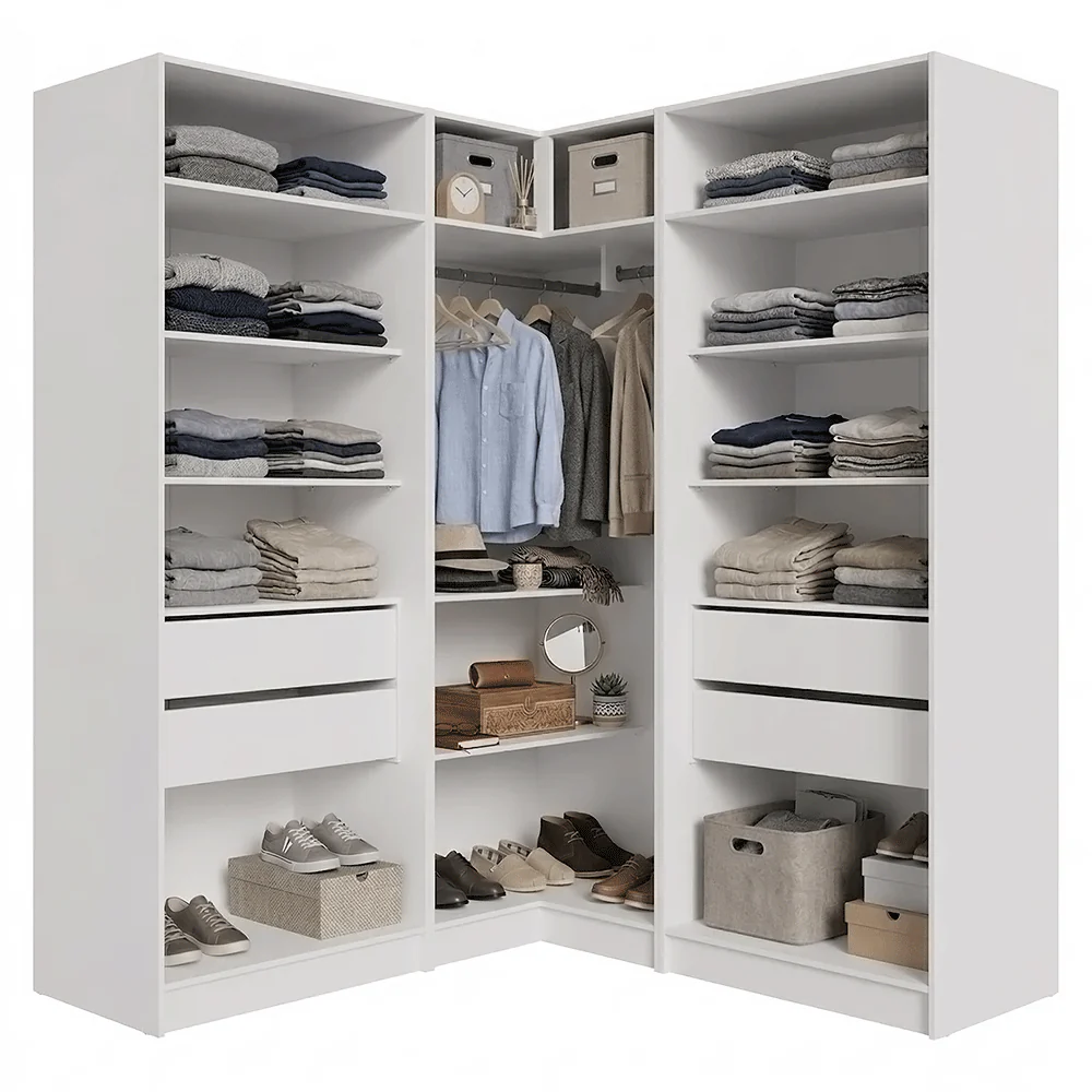 Guarda-Roupa Modulado de Canto 350 cm 6 Portas com Espelhos 4 Gavetas Branco Neo Madesa 02 - Image 5