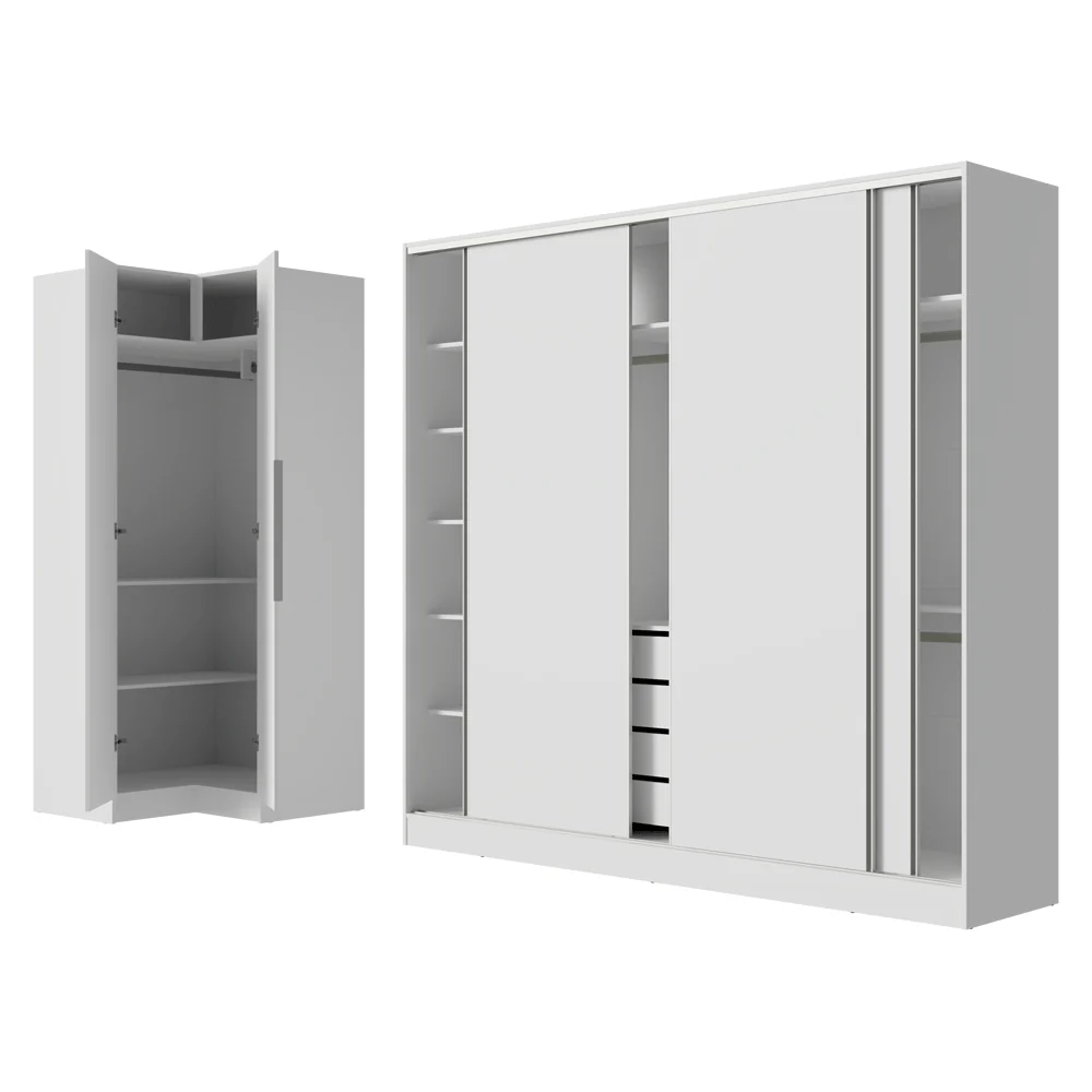 Guarda-Roupa Modulado Neo + Guarda-Roupa Royale 3 Portas de Correr Branco Madesa - Image 9