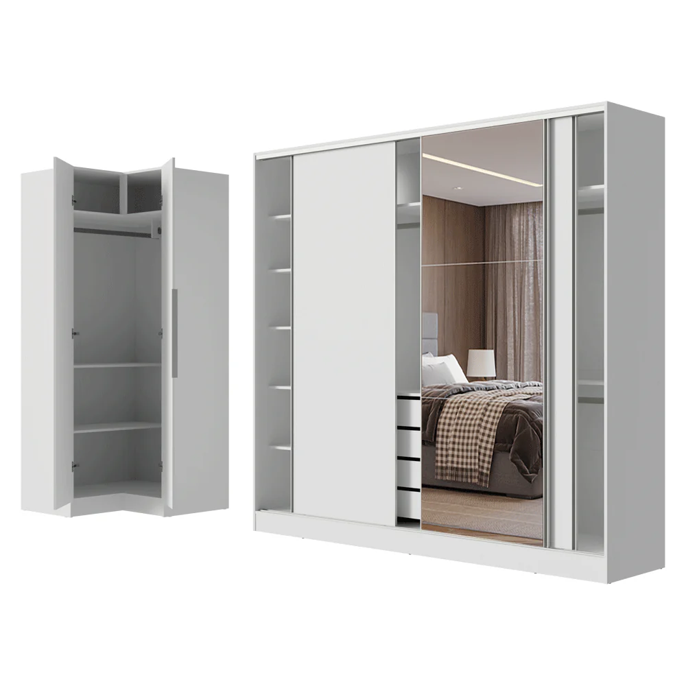 Guarda-Roupa Modulado Neo + Guarda-Roupa Royale 3 Portas de Correr com Espelho Branco Madesa - Image 9