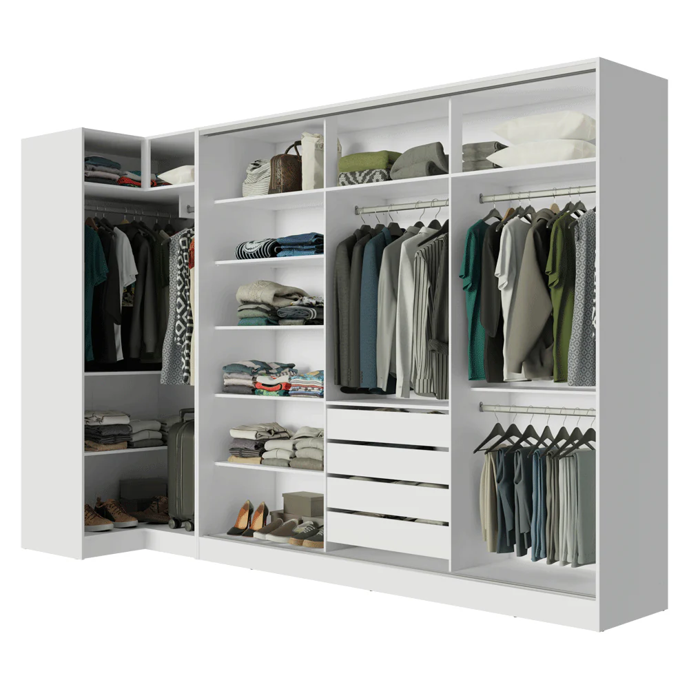 Guarda-Roupa Modulado Neo + Guarda-Roupa Royale 3 Portas de Correr de Espelho Branco Madesa - Image 5