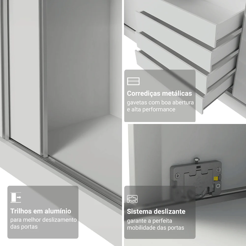 Guarda-Roupa Modulado Neo + Guarda-Roupa Royale 3 Portas de Correr de Espelho Branco Madesa - Image 6