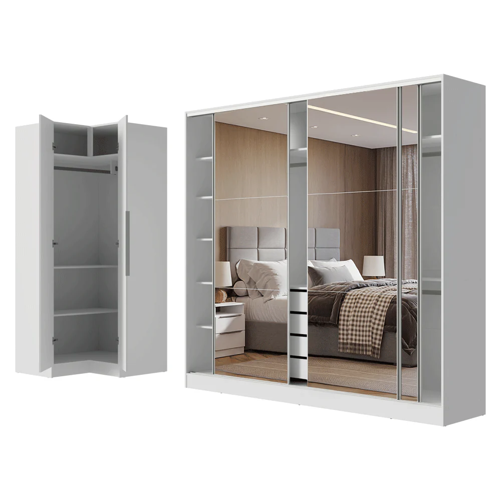 Guarda-Roupa Modulado Neo + Guarda-Roupa Royale 3 Portas de Correr de Espelho Branco Madesa - Image 9