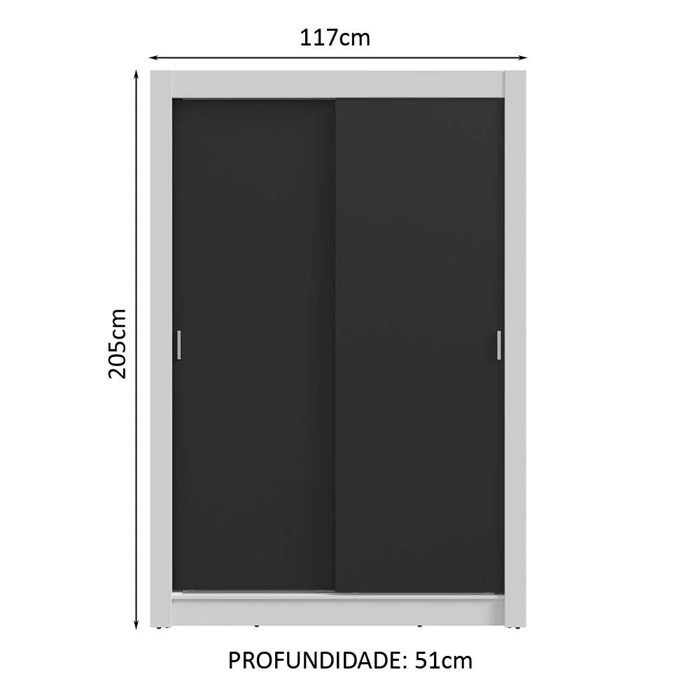 Guarda-Roupa Solteiro 2 Portas de Correr 2 Gavetas Branco/Preto Vivare Madesa - Image 3