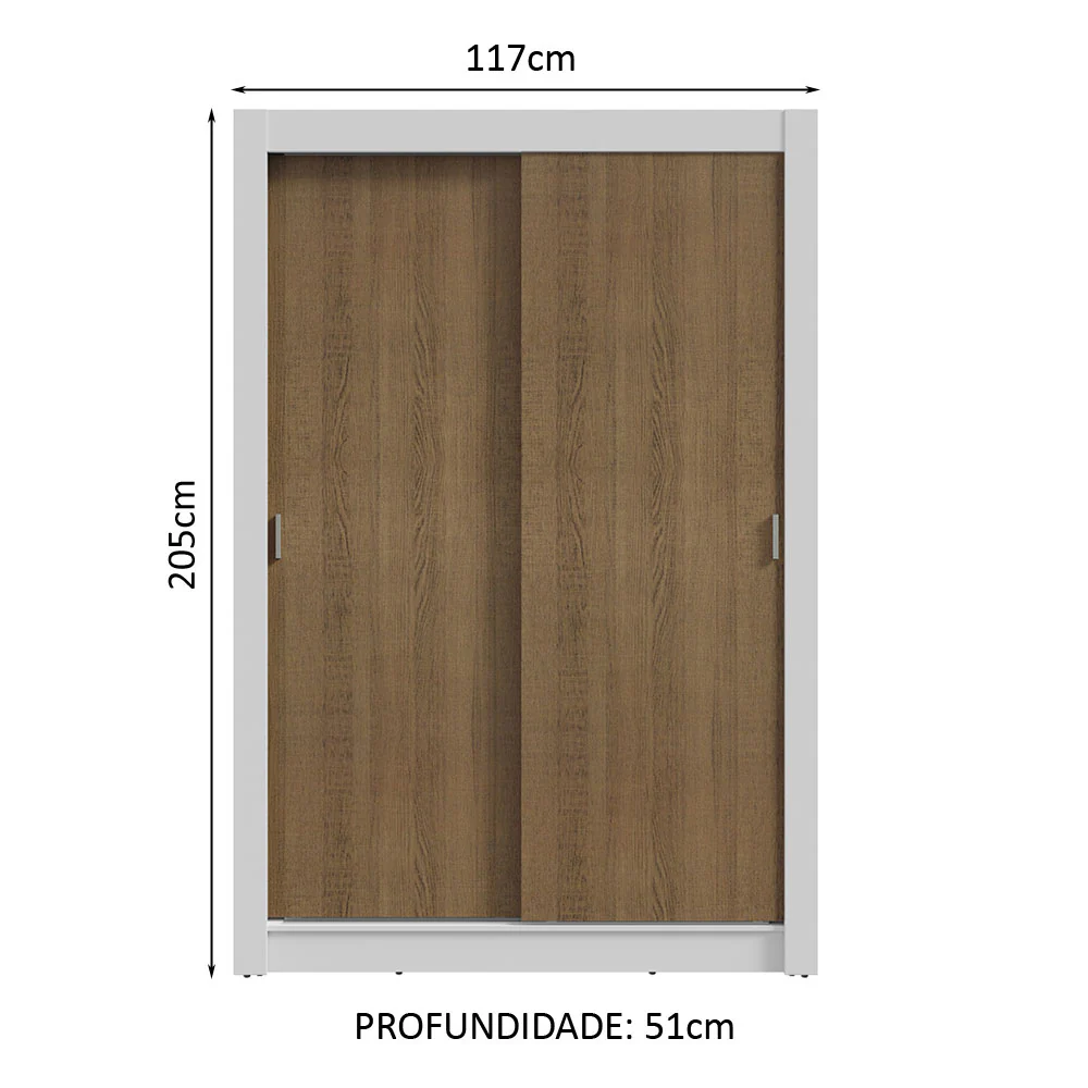 Guarda-Roupa Solteiro 2 Portas de Correr 2 Gavetas Branco/Rustic Vivare Madesa - Image 3