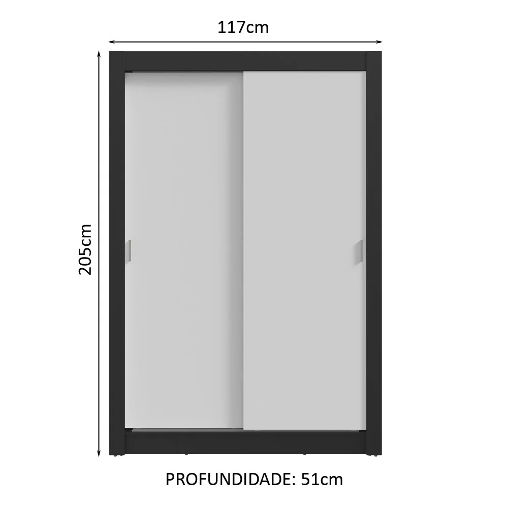 Guarda-Roupa Solteiro 2 Portas de Correr 2 Gavetas Preto/Branco Vivare Madesa - Image 3