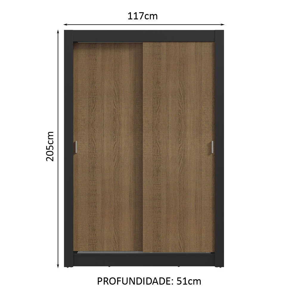 Guarda-Roupa Solteiro 2 Portas de Correr 2 Gavetas Preto/Rustic Vivare Madesa - Image 3