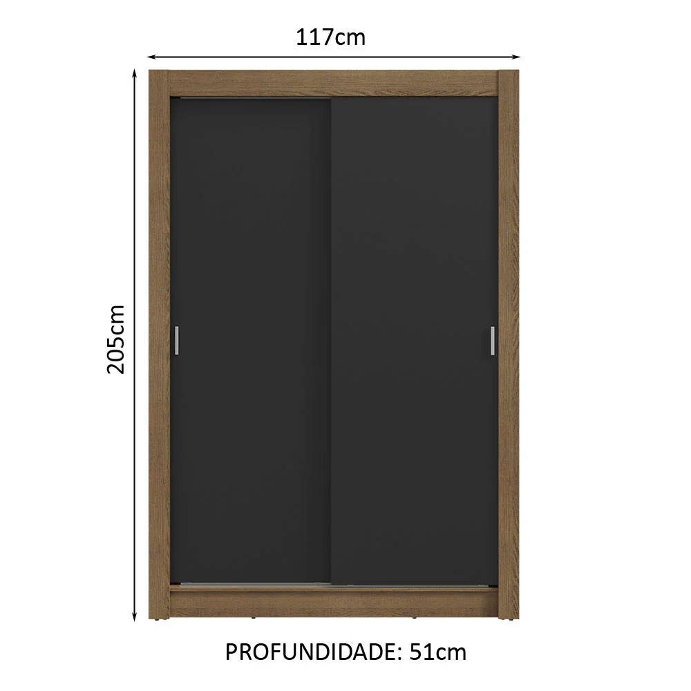 Guarda-Roupa Solteiro 2 Portas de Correr 2 Gavetas Rustic/Preto Vivare Madesa - Image 3