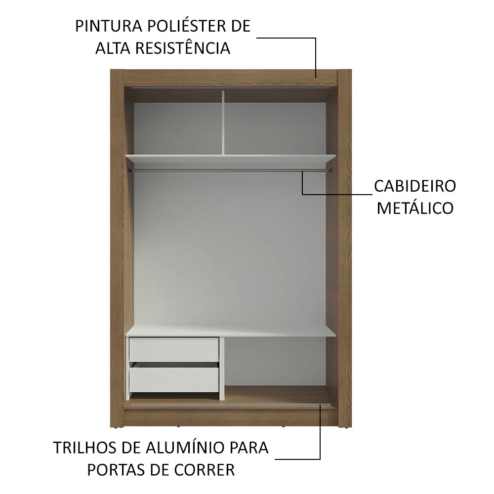 Guarda-Roupa Solteiro 2 Portas de Correr 2 Gavetas Rustic/Preto Vivare Madesa - Image 6