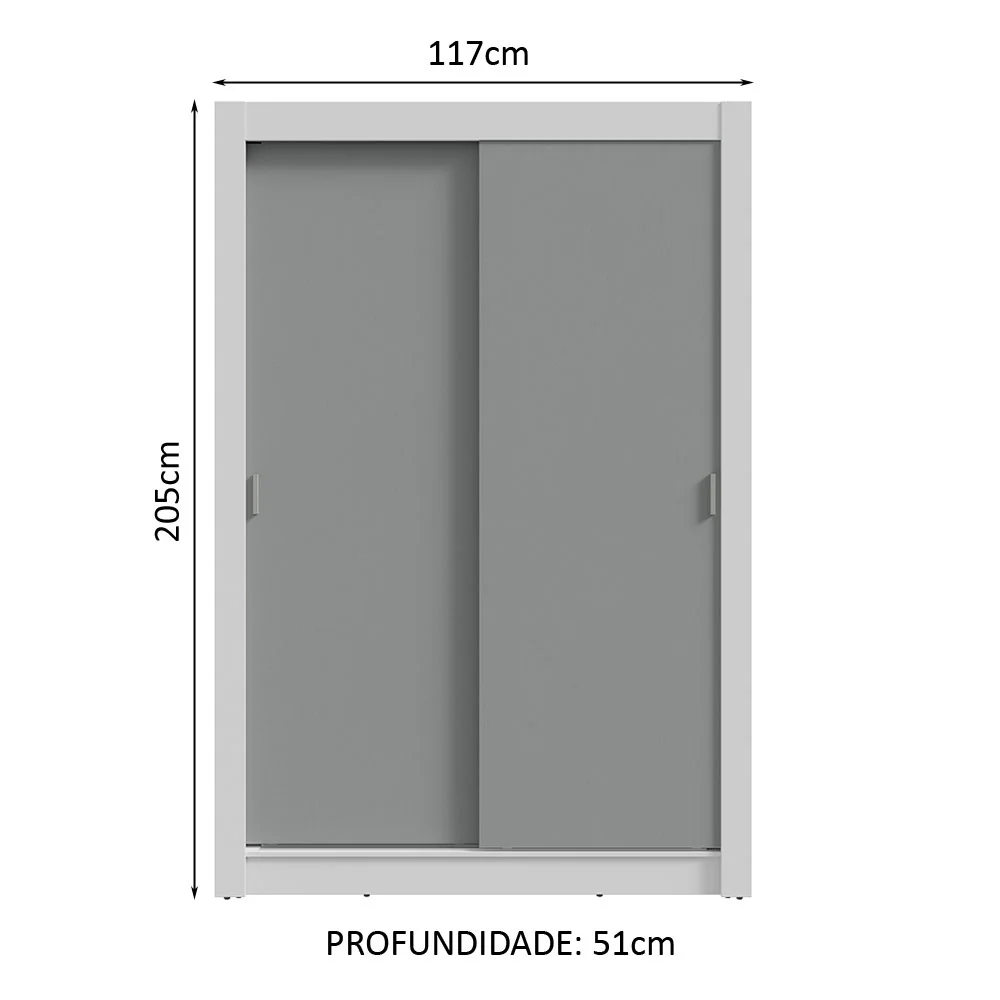 Guarda-Roupa Solteiro 2 Portas de Correr 4 Gavetas Branco/Cinza Vivare Plus Madesa - Image 3