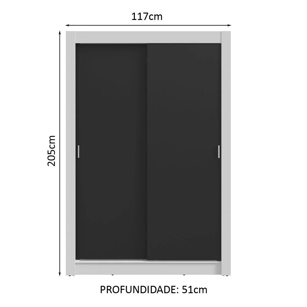 Guarda-Roupa Solteiro 2 Portas de Correr 4 Gavetas Branco/Preto Vivare Plus Madesa - Image 3
