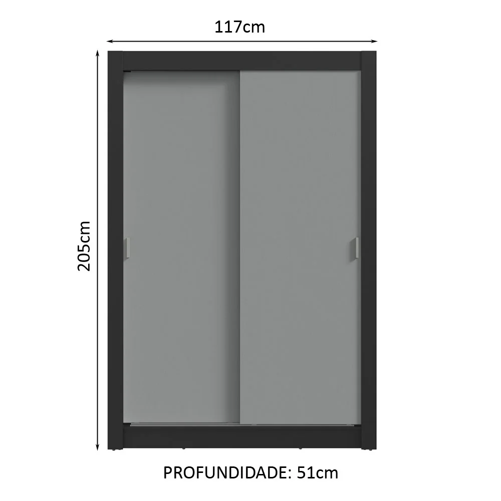 Guarda-Roupa Solteiro 2 Portas de Correr 4 Gavetas Preto/Cinza Vivare Plus Madesa - Image 3
