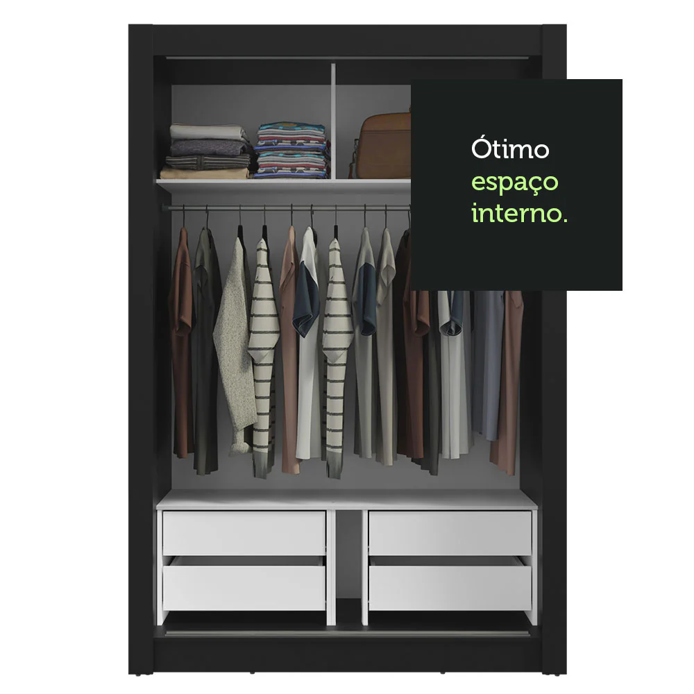 Guarda-Roupa Solteiro 2 Portas de Correr 4 Gavetas Preto/Cinza Vivare Plus Madesa - Image 8