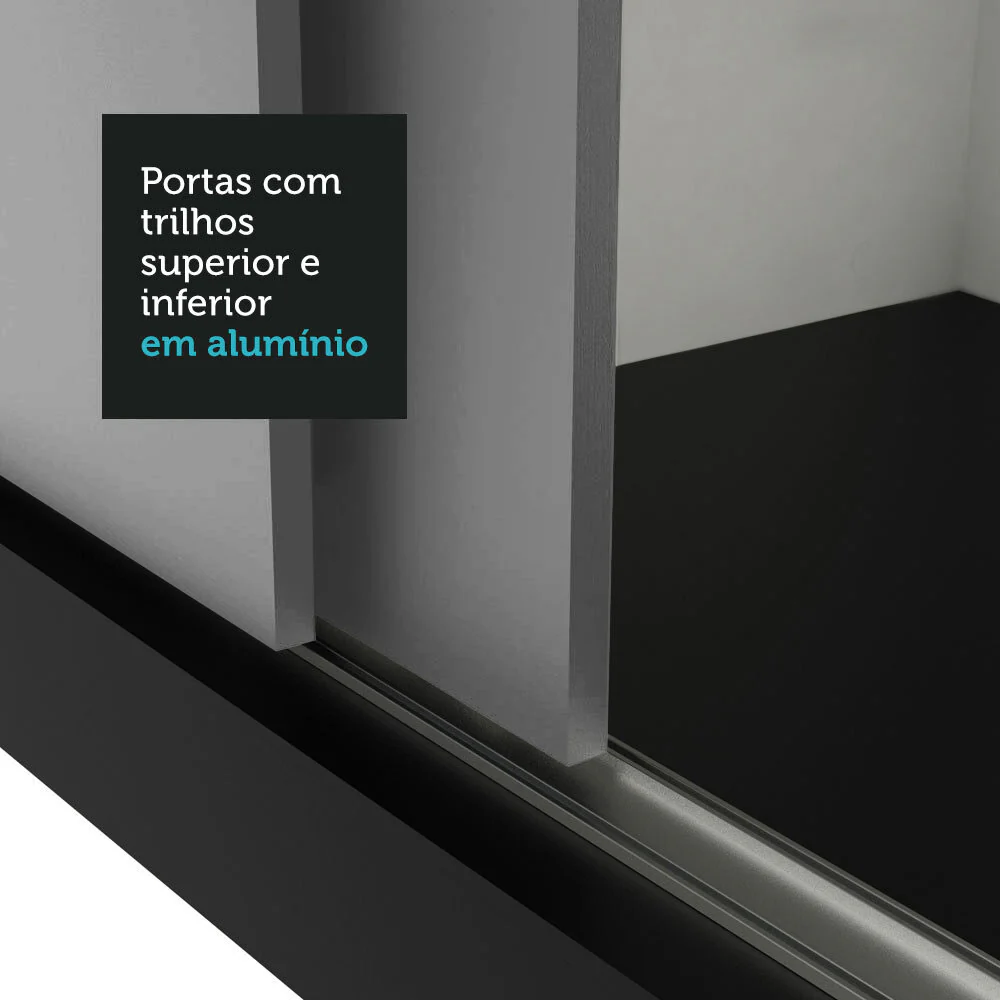 Guarda-Roupa Solteiro 2 Portas de Correr 4 Gavetas Preto/Cinza Vivare Plus Madesa - Image 9