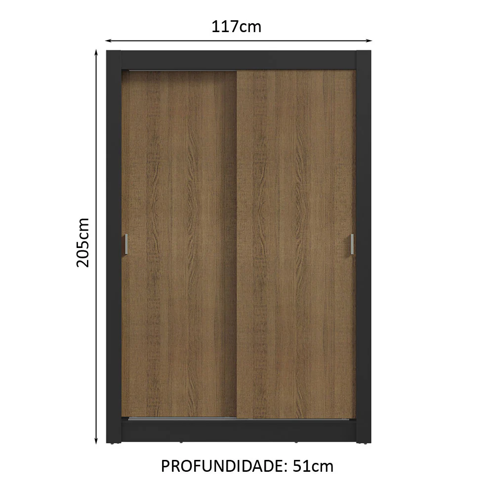 Guarda-Roupa Solteiro 2 Portas de Correr 4 Gavetas Preto/Rustic Vivare Plus Madesa - Image 3