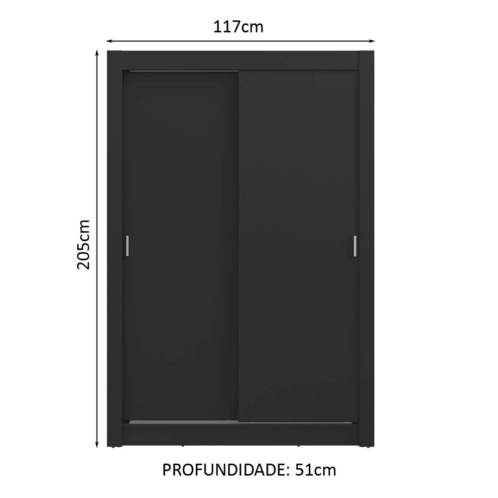 Guarda-Roupa Solteiro 2 Portas de Correr 4 Gavetas Preto Vivare Plus Madesa - Image 3