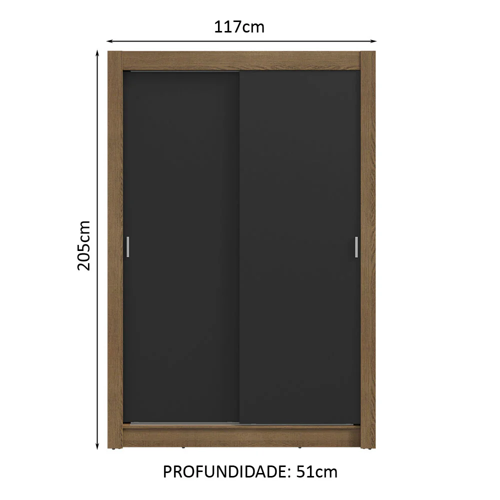Guarda-Roupa Solteiro 2 Portas de Correr 4 Gavetas Rustic/Preto Vivare Plus Madesa - Image 3