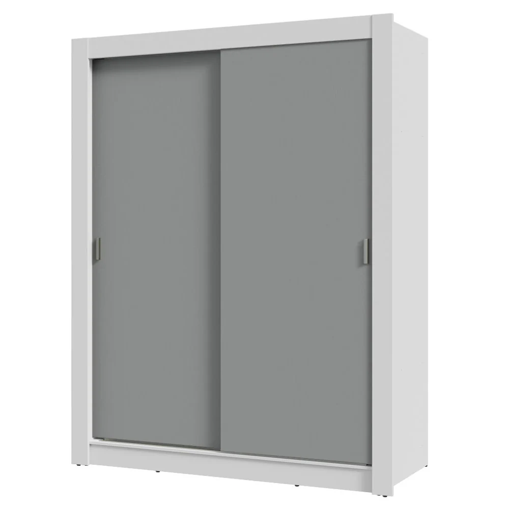 Guarda-Roupa Solteiro 2 Portas de Correr Branco/Cinza Milano Madesa - Image 2