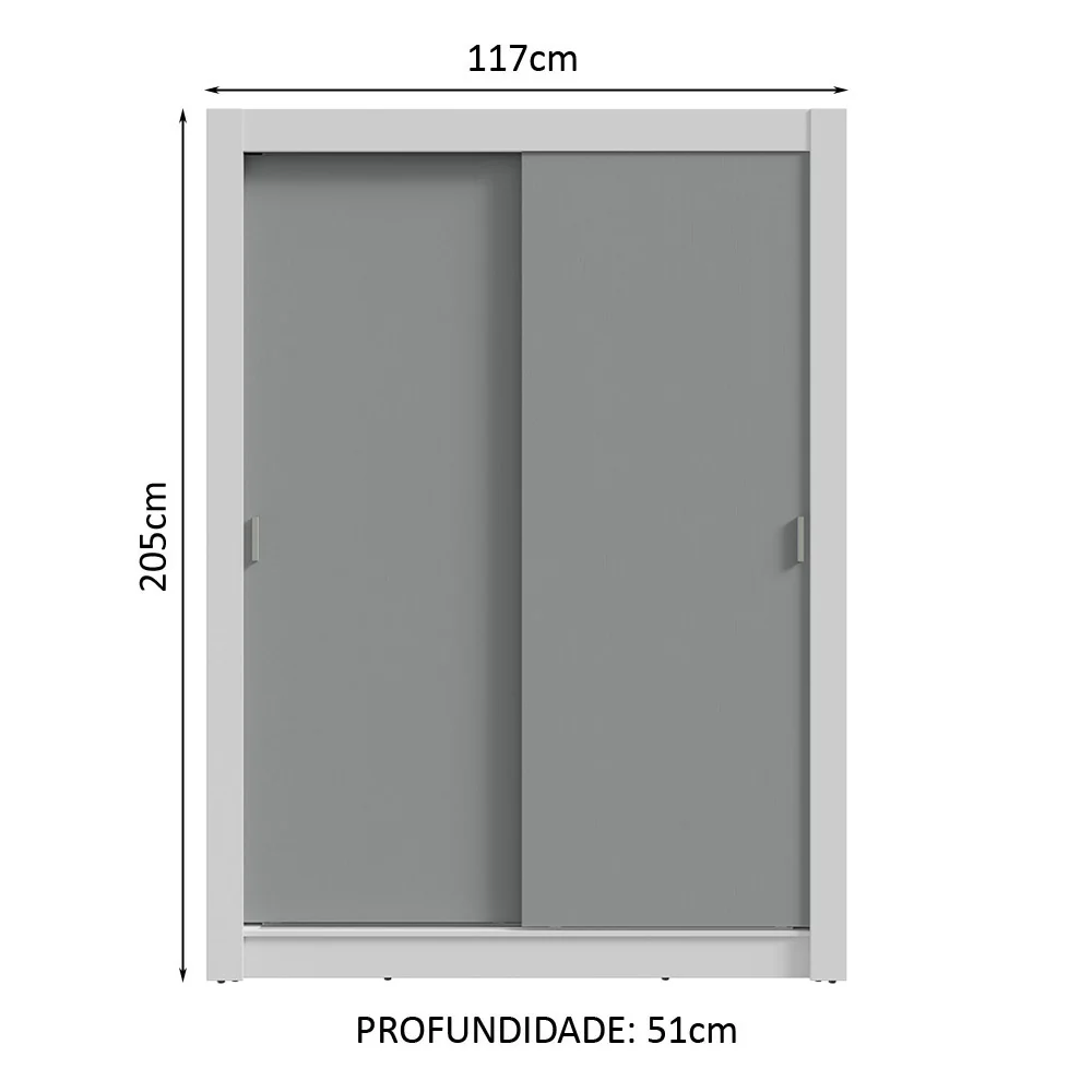 Guarda-Roupa Solteiro 2 Portas de Correr Branco/Cinza Milano Madesa - Image 3