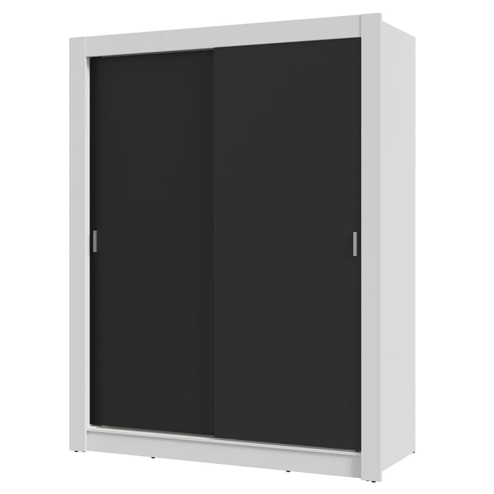Guarda-Roupa Solteiro 2 Portas de Correr Branco/Preto Milano Madesa - Image 2