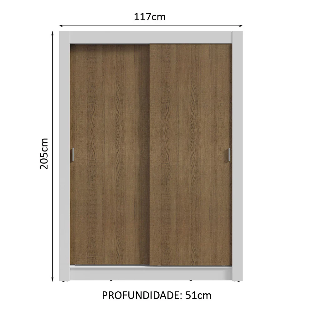 Guarda-Roupa Solteiro 2 Portas de Correr Branco/Rustic Milano Madesa - Image 3
